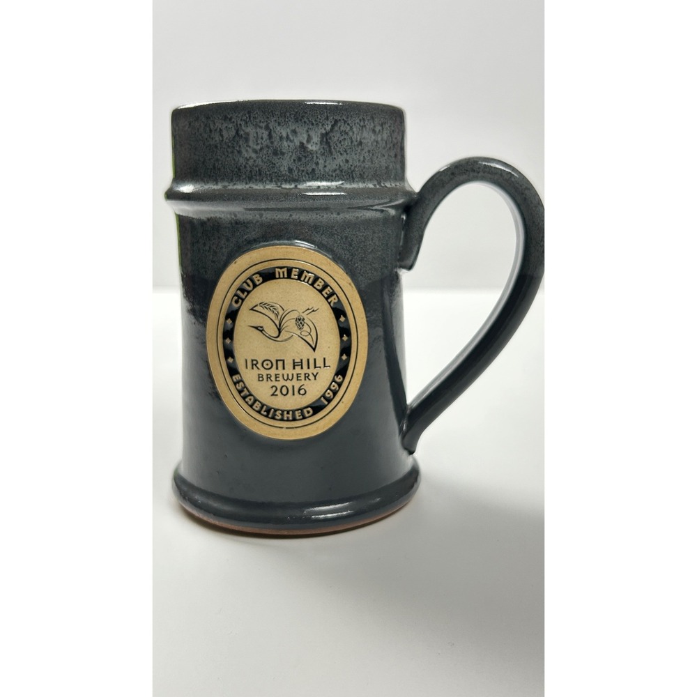 Iron Hill Brewery 2016 Club Member Mug Drip Glaze Pottery Stoneware Stein Grey